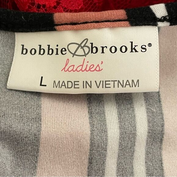 Bobbie Brooks Striped Faux Wrap MIDI Dress Mauve White Black Peach Size Large - Picture 7 of 10